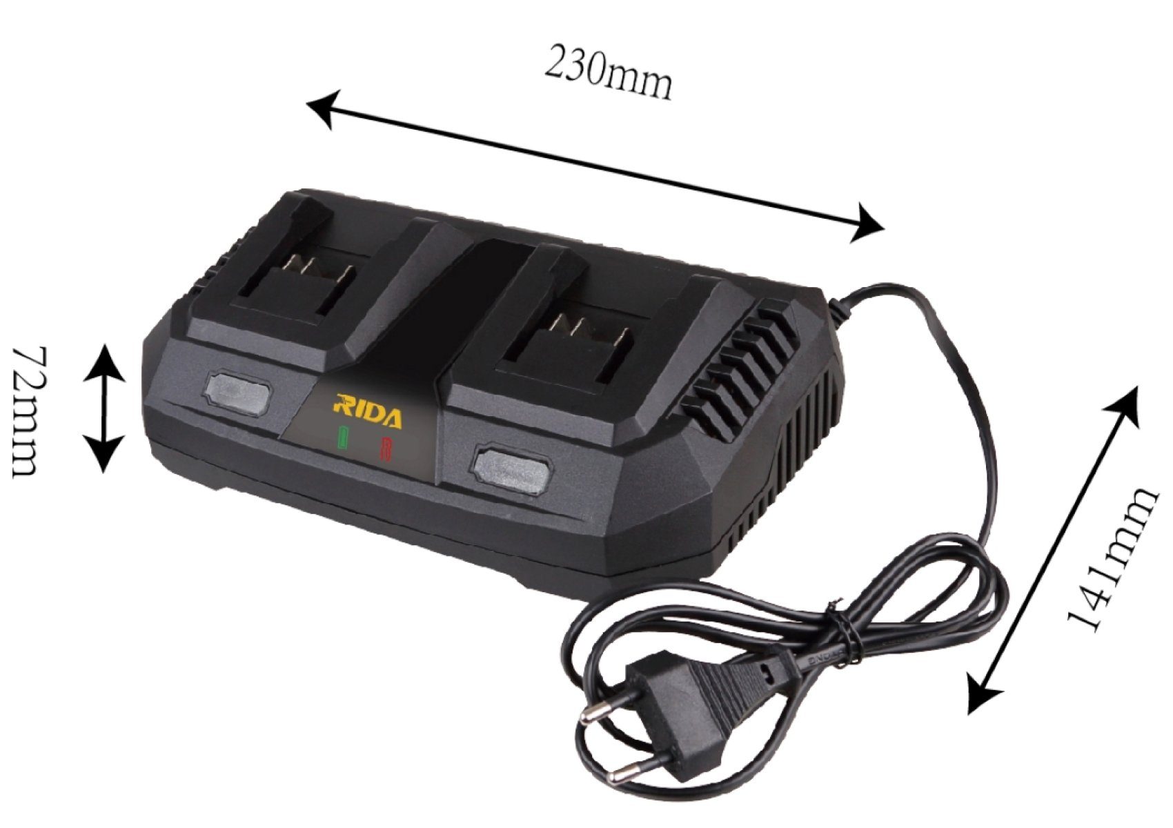 RIDA LY777S-2150-3000G Dual-Schnellladegerät 3,0 A für RIDA 20V Akkus Akku-Ladestation (1-tlg)