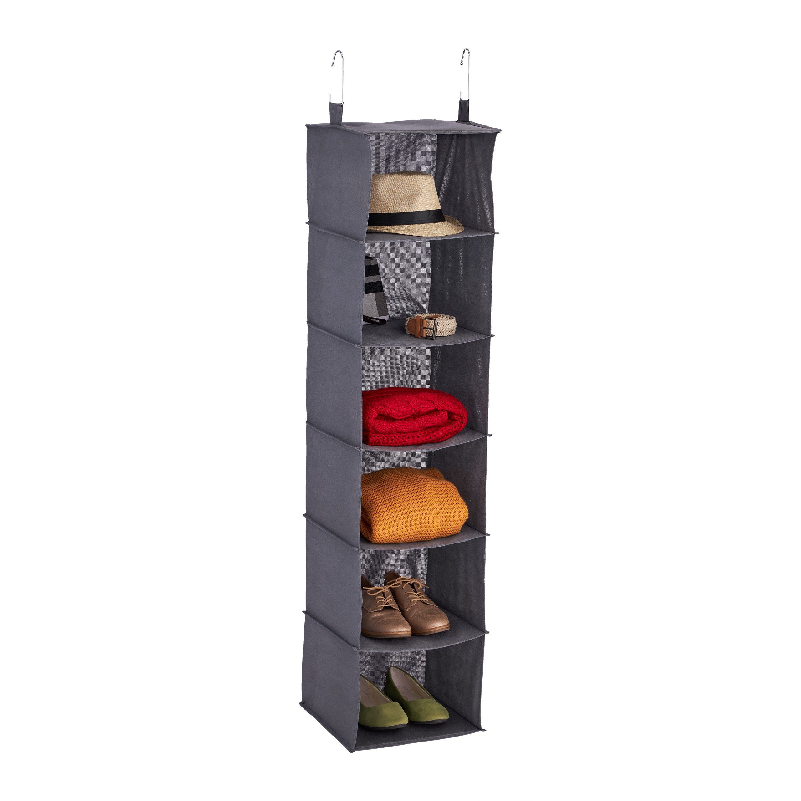relaxdays Hängeregal Kleiderschrank 6 Fäch, Grau günstig online kaufen