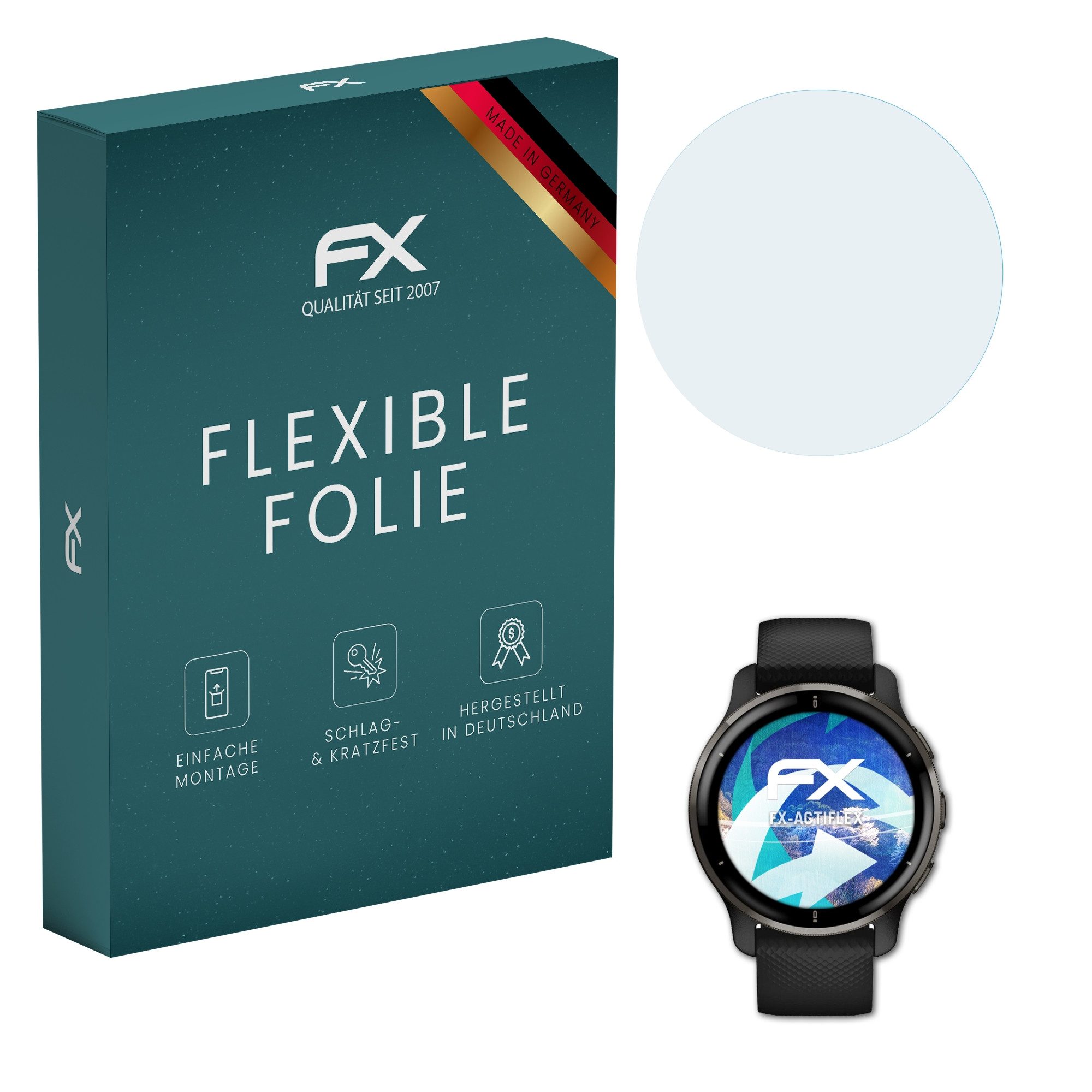 atFoliX Schutzfolie Displayschutzfolie für Garmin Venu 2 Plus, (3 Folien), Ultraklar und flexibel