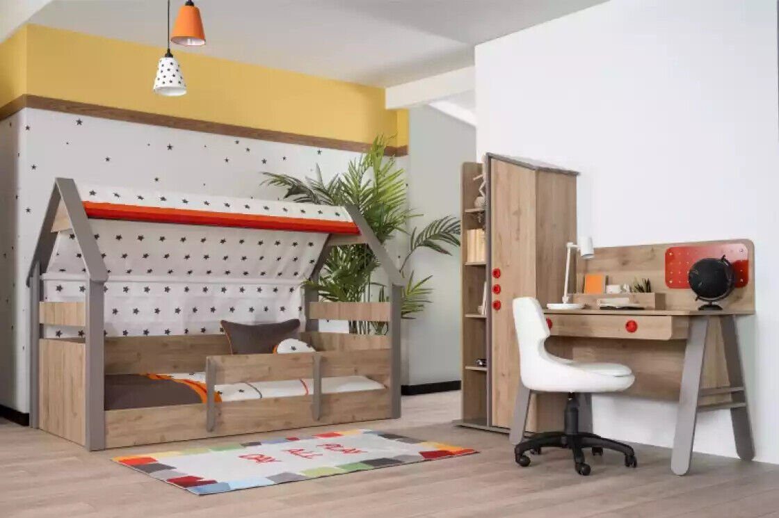 JVmoebel Bett Braun Kinderbett Bett Betten Kinderzimmer in Holz Made Europe (1-tlg., Kindermöbel Bett)