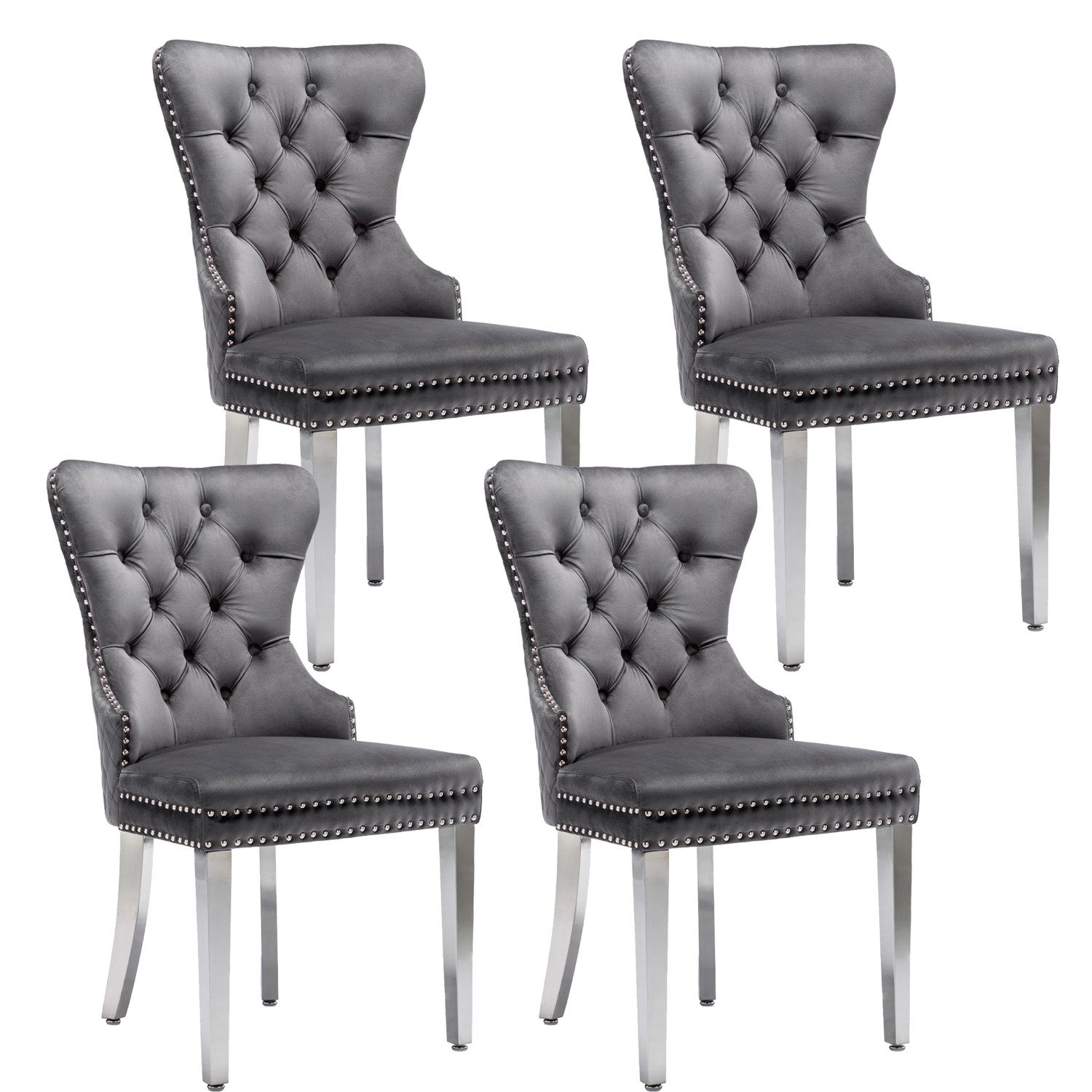 Fanttik Esszimmerstuhl Esszimmerstühle 4er-Set, Küchenstuhl, Polsterstuhl, Esszimmerstuhl (Armlehnenstuhl für Esszimmer Wohnzimmer, Küchenstuhl,mit Samtbezug, 4 St), Polsterstuhl mit Nagelkopfbesatz,Stützbeine aus Metall