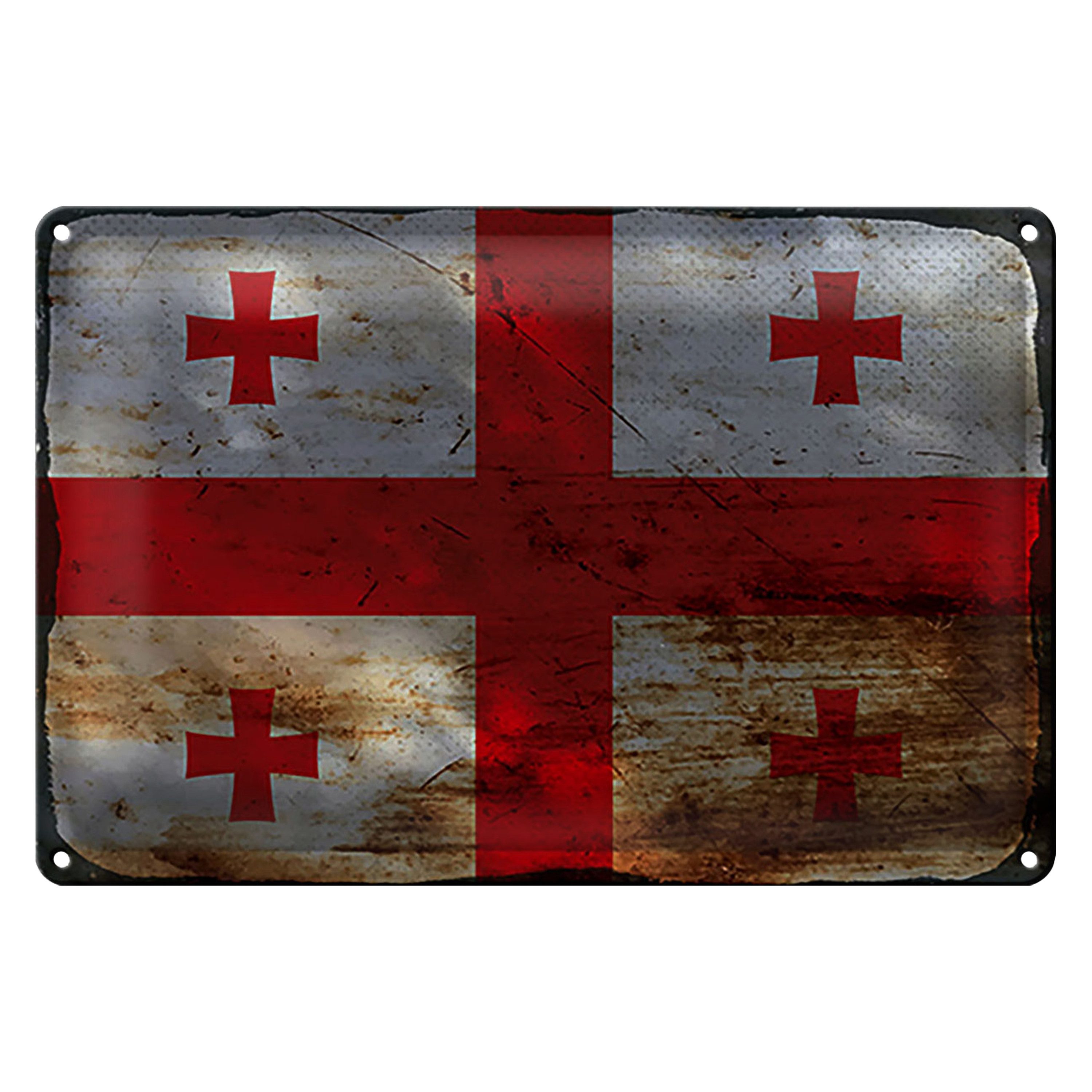 Roomando Metallschild Blechschild Flagge Georgien 30x20cm Flag of Georgia Rost