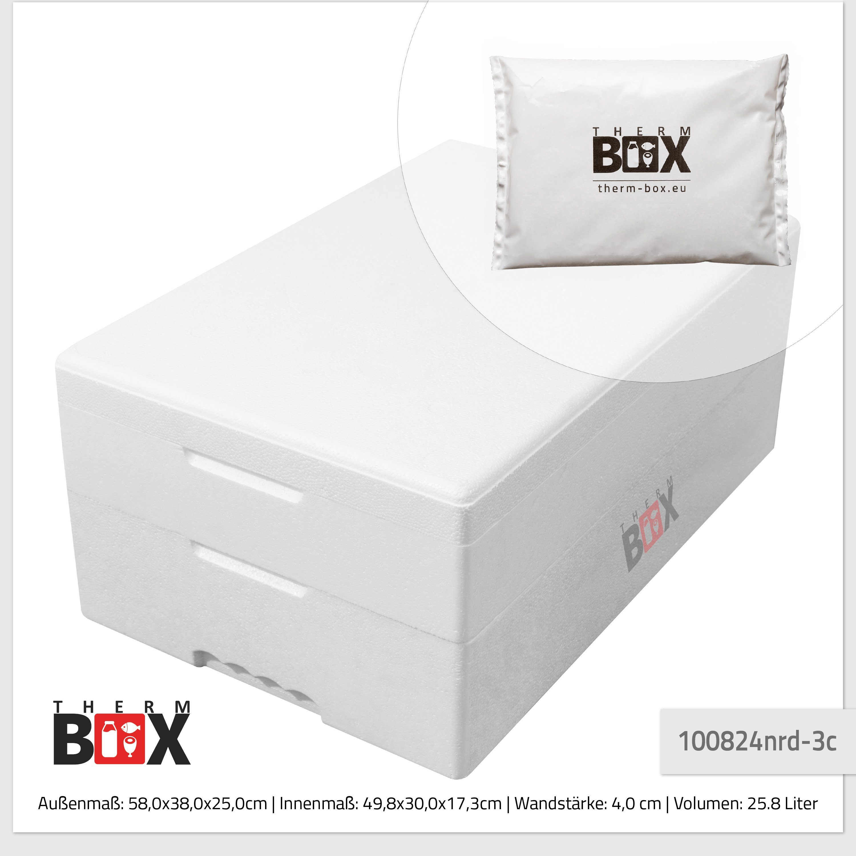 Kühlbox Innen: 25M mit (0-tlg., Styropor-Verdichtet, mit 25,8L Thermbox THERM-BOX Kühlkissen), Thermobehälter Transportbox Thermobehälter für 49x30x17cm 3 Modularbox Kühlkissen,