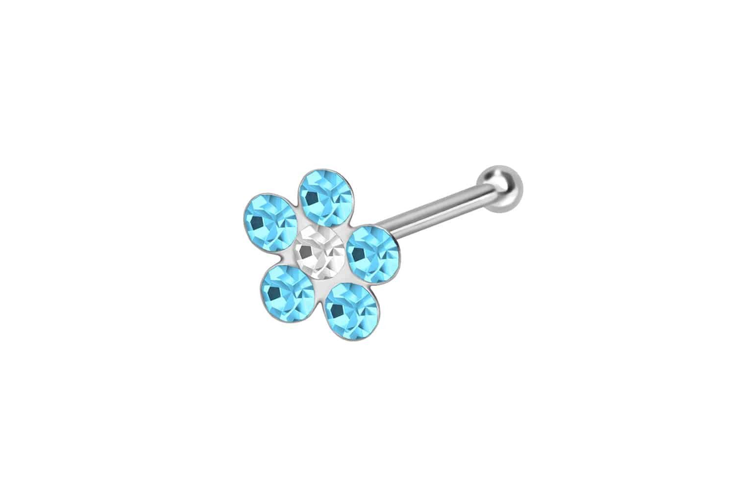 PIERCINGLINE Nasenpiercing 925er Silber Nasenstecker Pin KRISTALLBLUME (Nasenstecker, 1-tlg)
