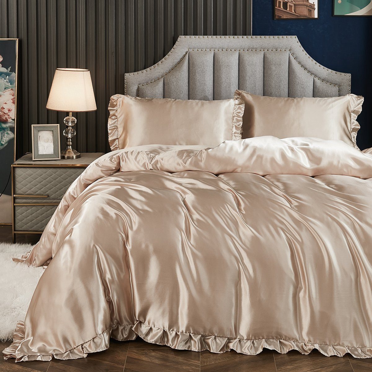 BYSURE Bettwäsche, Polyester, 3 teilig, Vintage-Rüschen-Bettbezug Set günstig online kaufen