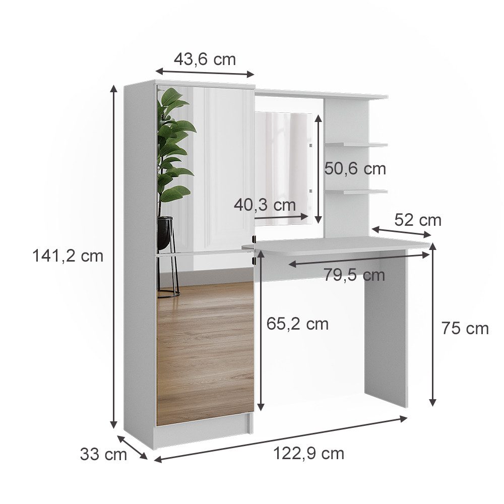 Vicco Schminktisch Jasmin, Weiß, 123 cm mit Spiegel (1-St)