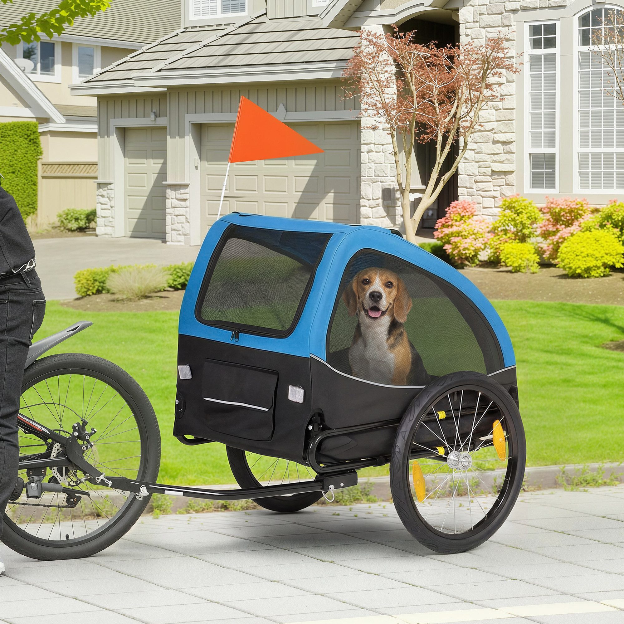 PawHut Fahrradhundeanhänger Hundeanhänger Faltbar Fahrradanhänger mit Reflektoren, blau, für Hunde bis 20 kg Blau