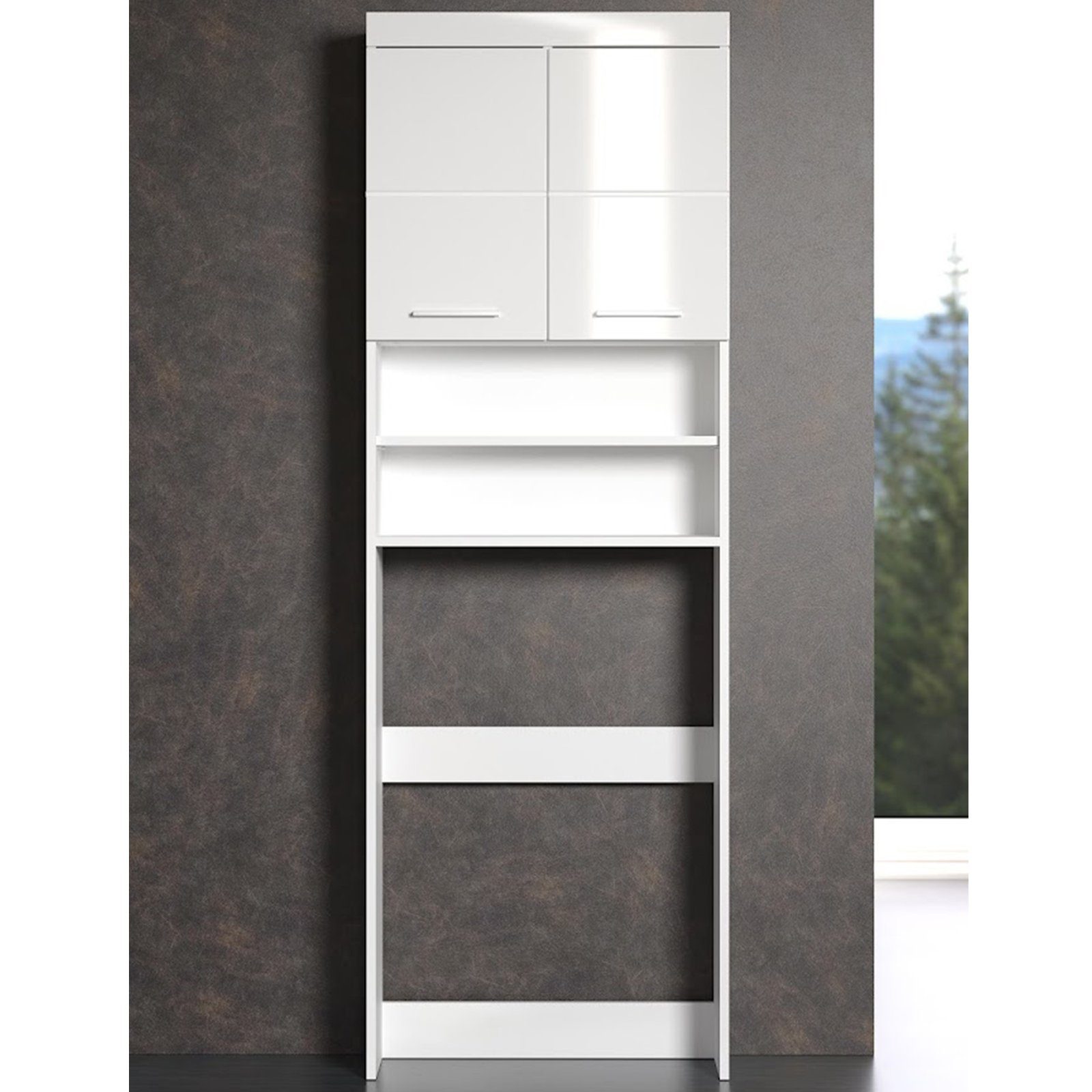 trendteam Waschmaschinenunterschrank Amanda Waschmaschinenüberbau Überschrank Badschrank Weiß 63x187x24cm