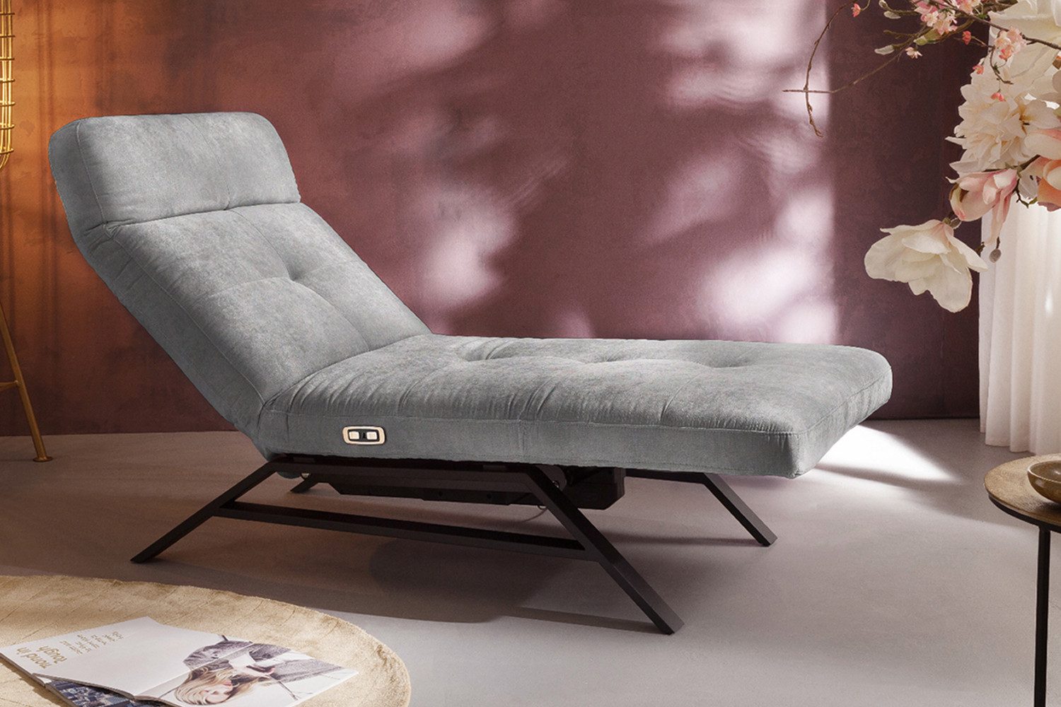 KAWOLA Relaxliege AMERIVA, Velvet, Fuß schwarz oder chrome, verschiedene Breiten und Кольора(ів)