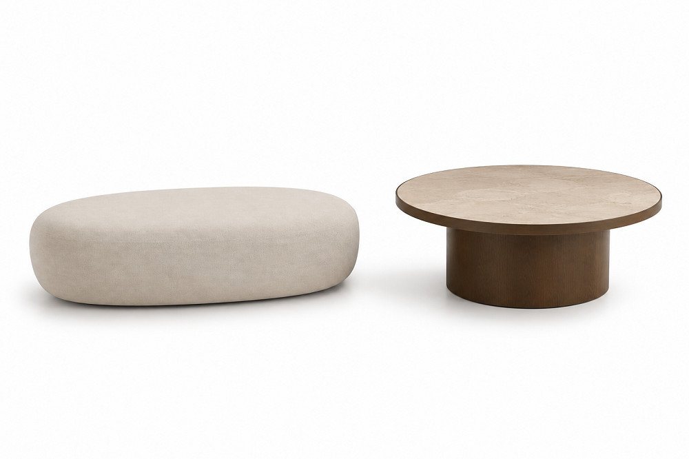 JVmoebel Satztisch Stilvolles Couchtisch-Set aus Holz mit Polsterhocker in Braun (2-St)