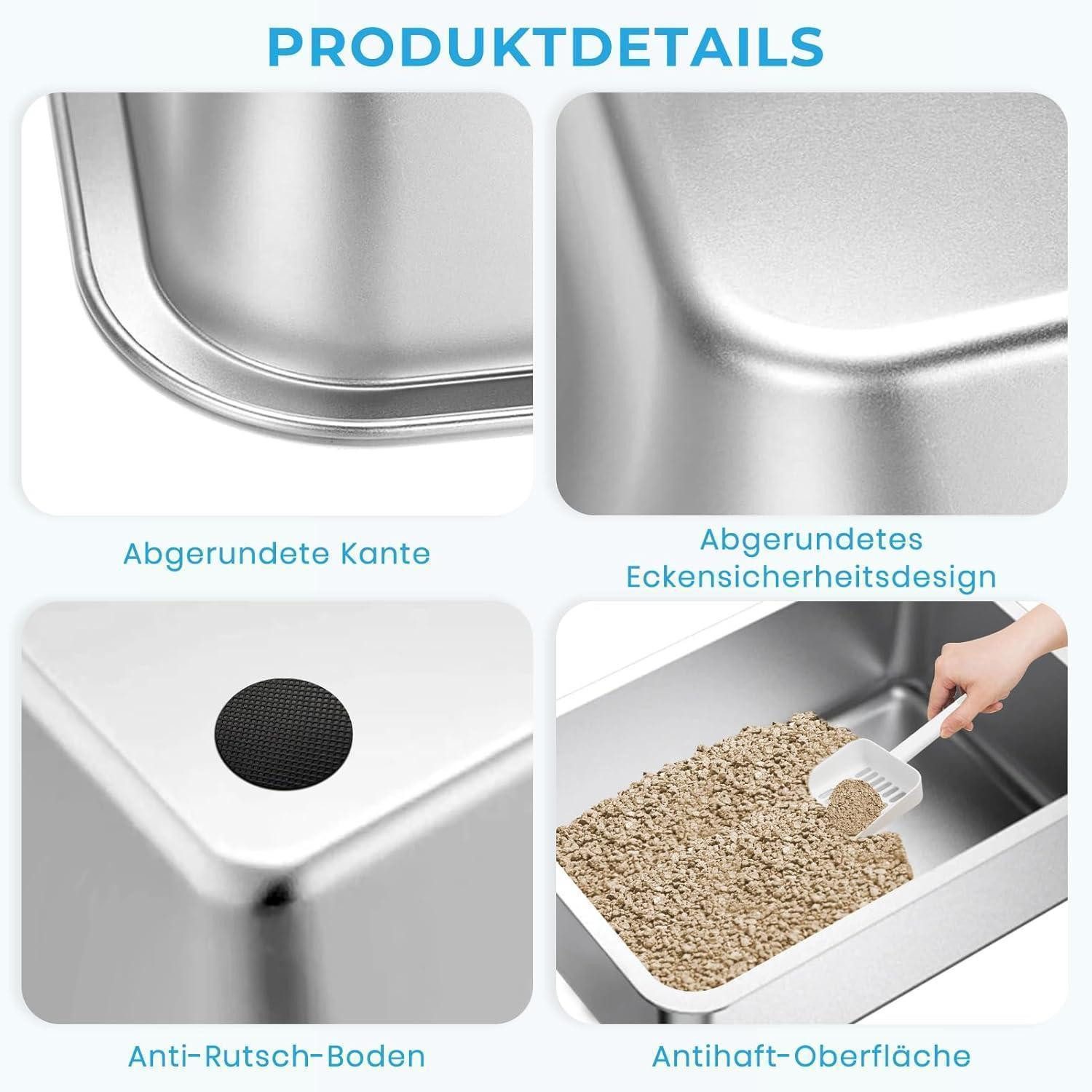 Lohofrnny Katzentoilette Katzentoilette aus Edelstahl, Große Litter Box für