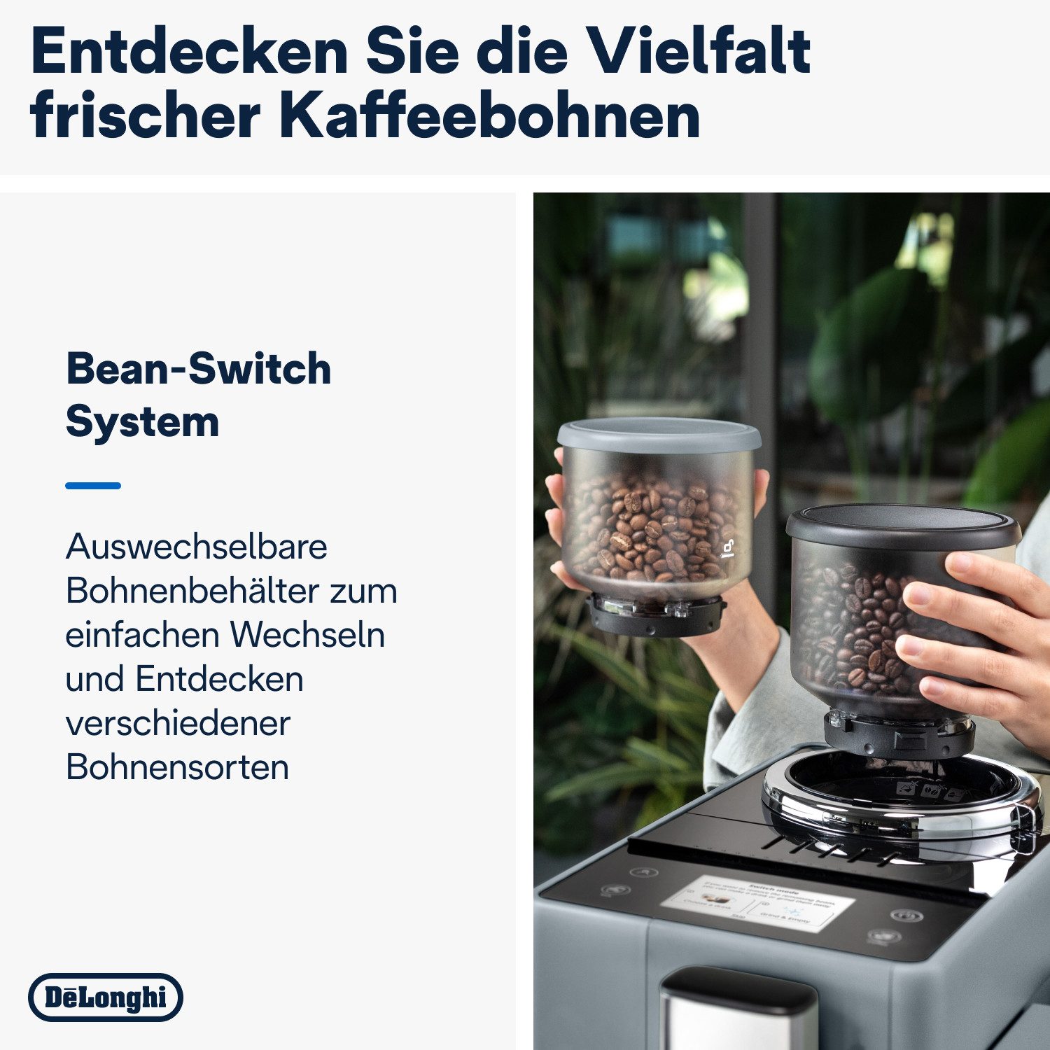 De'Longhi Kaffeevollautomat Rivelia EXAM440.55.G – 16 Kaffee-Rezepte, 2 Barista-Bohnenbehälter, grau, Extra-Shot-Funktion, Innovatives Bean-Switch System, Touchdisplay