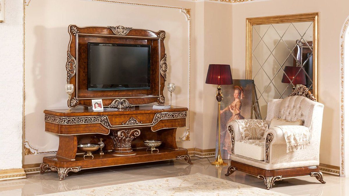 Wohnzimmer Prunkvolles Sideboard / Braun - Padrino Casa Barock Möbel mit Luxus - TV-Schrank Wohnzimmer & - Rückwand Bronzefarben Prunkvoll Schrank TV Edel Barock