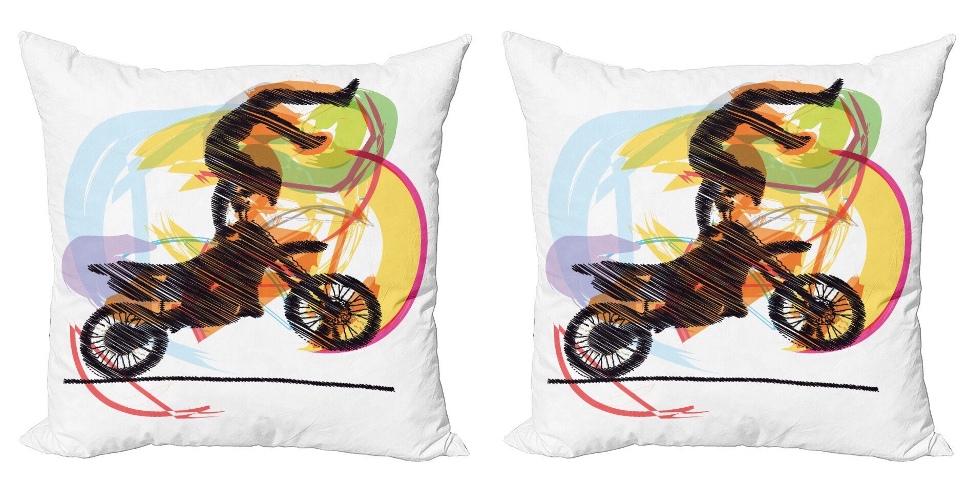 Kissenbezüge Modern Accent Doppelseitiger Digitaldruck, Abakuhaus (2 Stück), Handgemalt Darstellende Biker