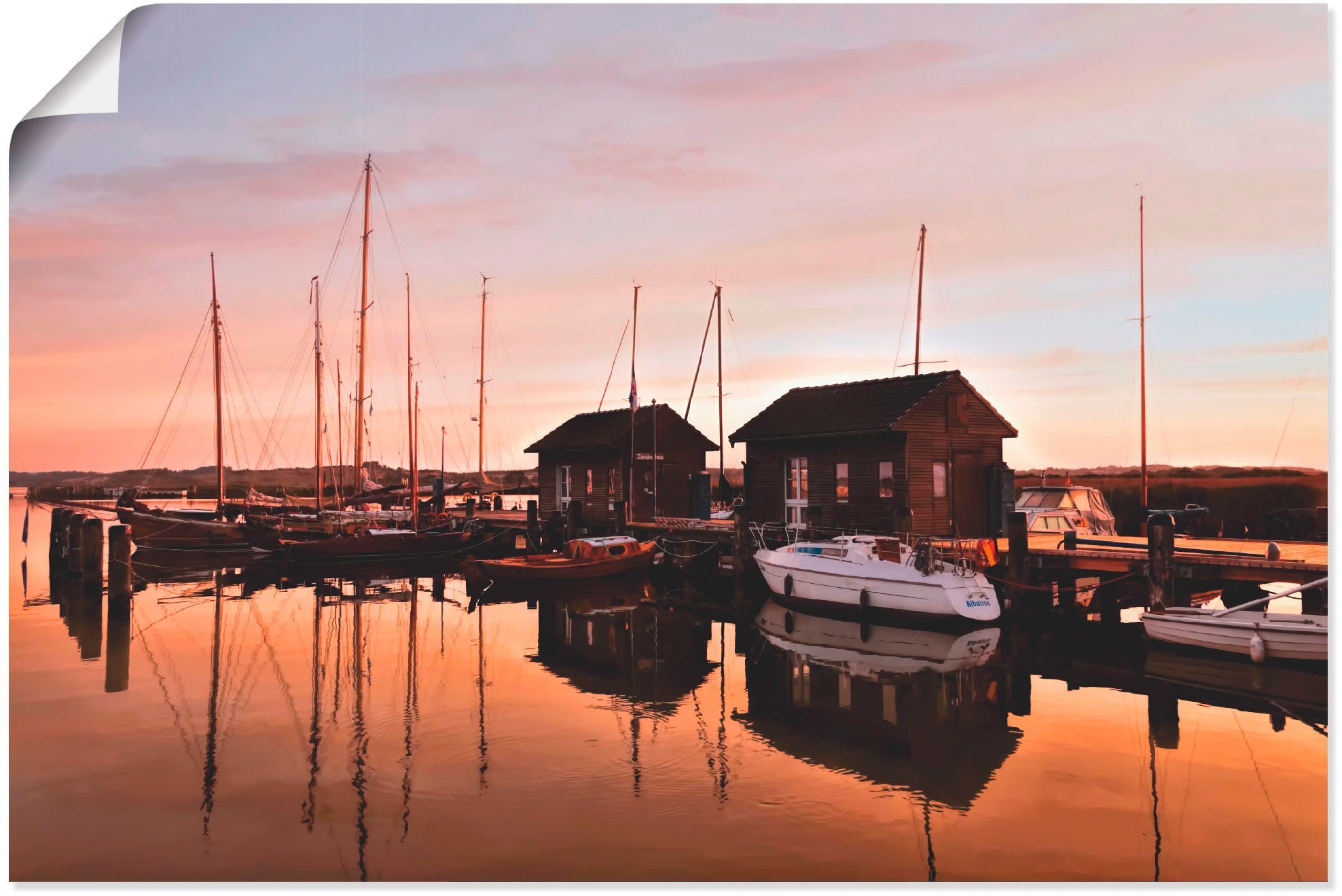 Meer, als Größen oder versch. Artland (1 Sonnenuntergang Leinwandbild, Wandaufkleber Poster Wandbild in Schiffe St), & Hafen Alubild, Boote