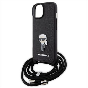 KARL LAGERFELD Smartphone-Hülle Karl Lagerfeld Apple iPhone 15 Saffiano Metal Pin Karl & Choupette