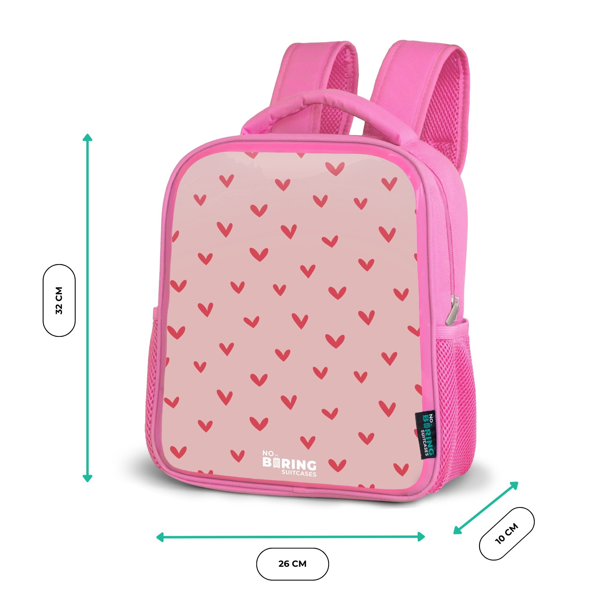 NoBoringSuitcases.com© Rucksack Rosa - Herzmuster mit rosa Farben, Kinderrucksack, Schulrucksack, Freizeitrucksack, Mädchen, Kindergarten