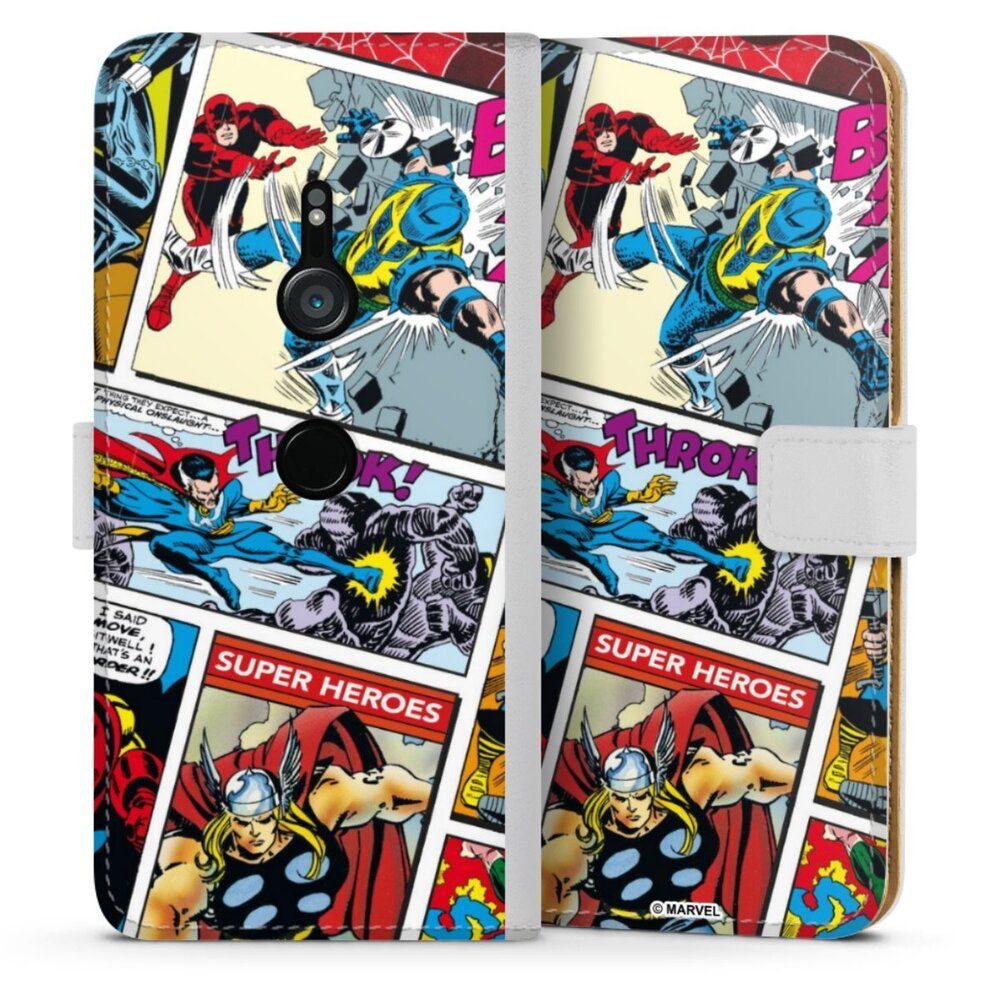 DeinDesign Handyhülle Marvel Retro Comic Blue, Sony Xperia XZ 3 Hülle Handy Flip Case Wallet Cover Handytasche Leder
