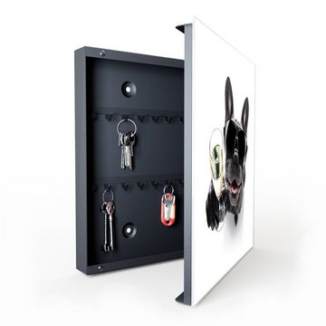 Primedeco Schlüsselkasten Magnetpinnwand mit Glasfront Bulldogge mit Prosecco Glas (1 St)