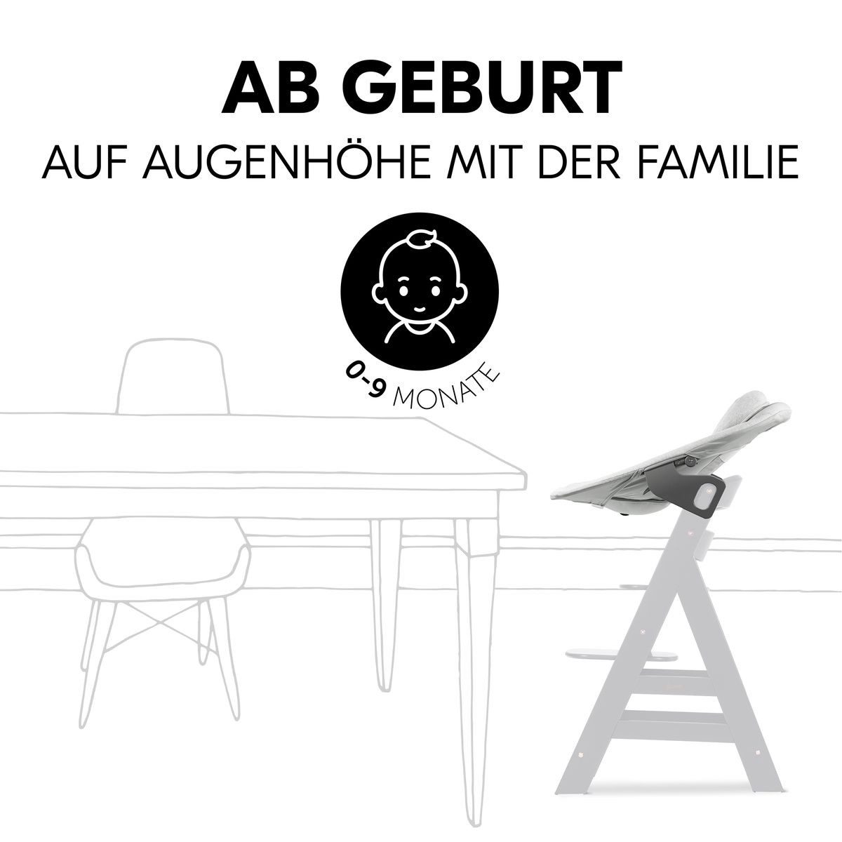 Hauck Hochstuhl Alpha Plus Newborn Set - Black, Holz Babyhochstuhl ab Geburt inkl. Neugeborenen Aufsatz & Sitzpolster – Bild 5 von 5
