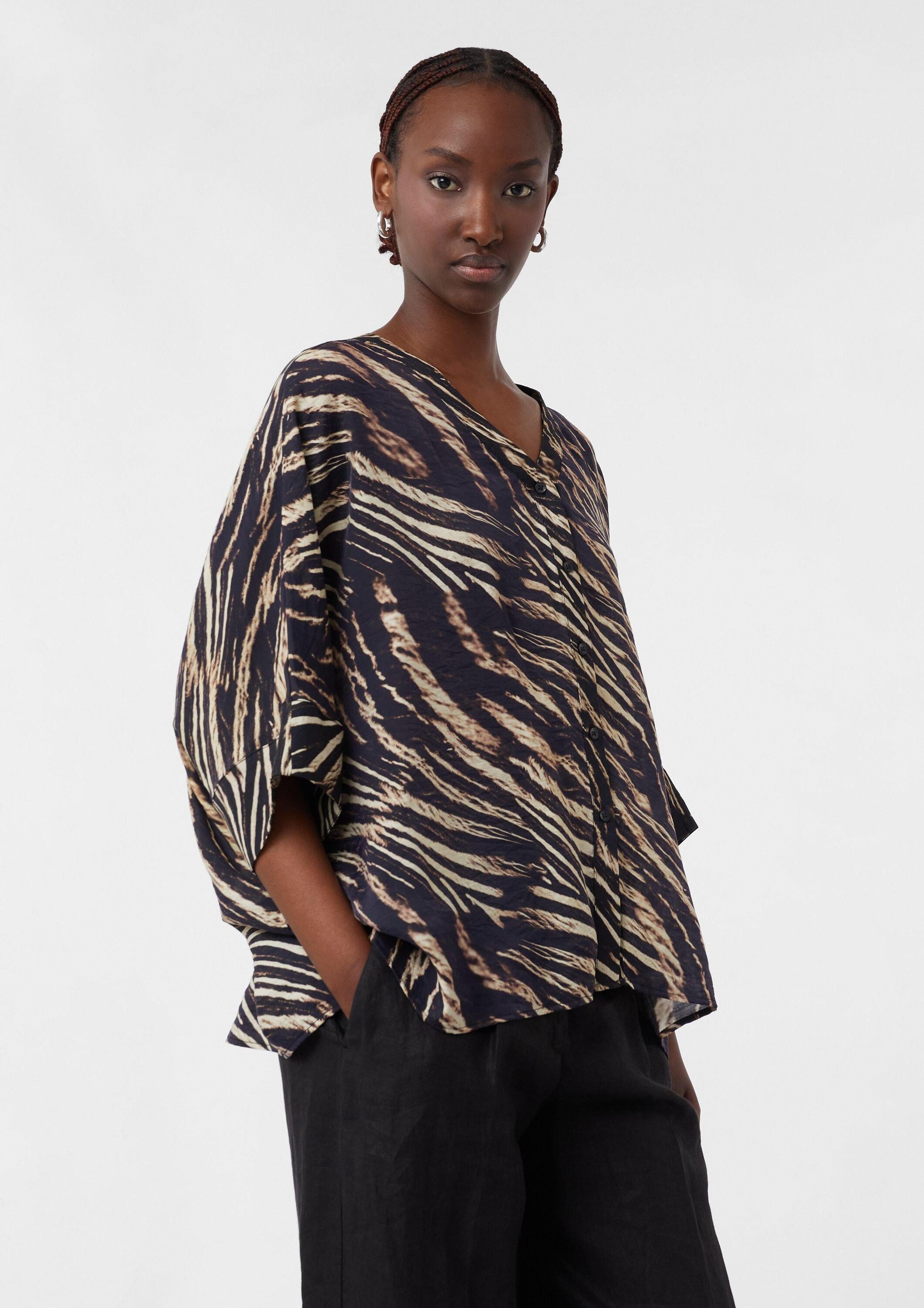 comma Poncho Accessories Abstrakt gemusterte Bluse im Loose Fit aus Viskosemix