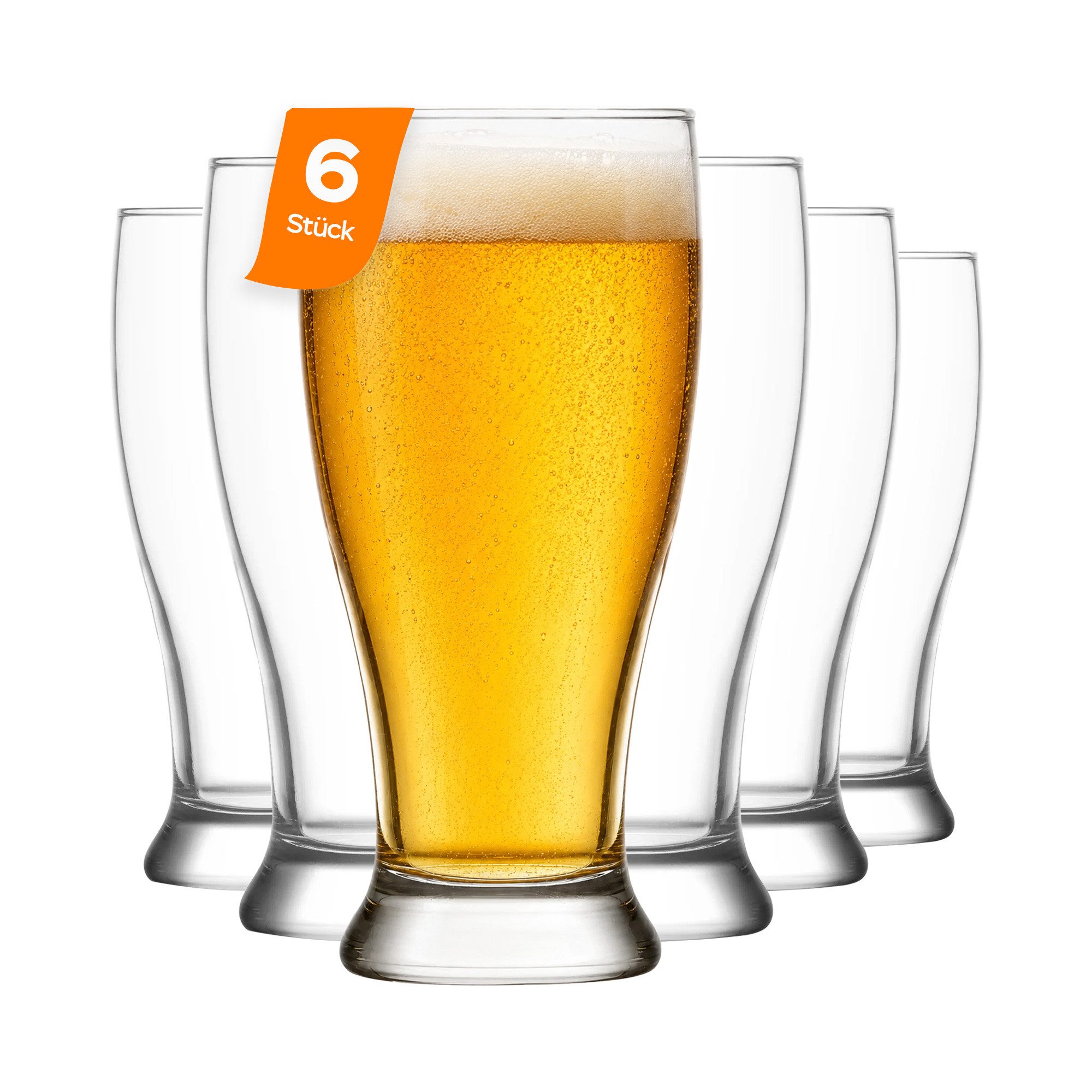 LAV Gläser-Set Brotto Bierglas, 6-tlg., Glas, 6er Set, 565ml, ideal für Biergenuss