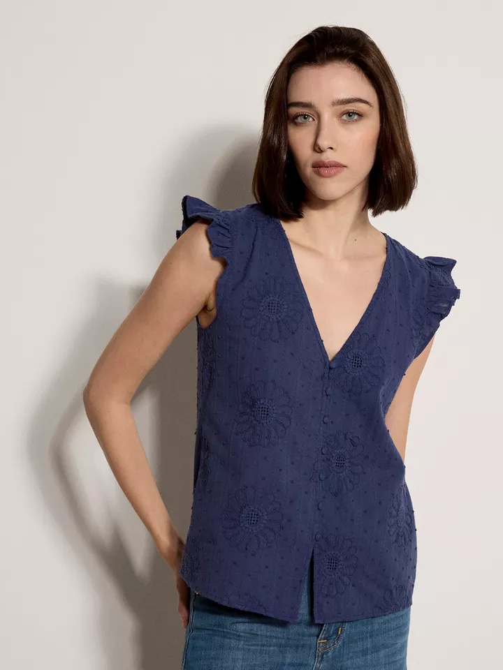 Apricot Blusentop Geblümte Bluse mit Stickerei