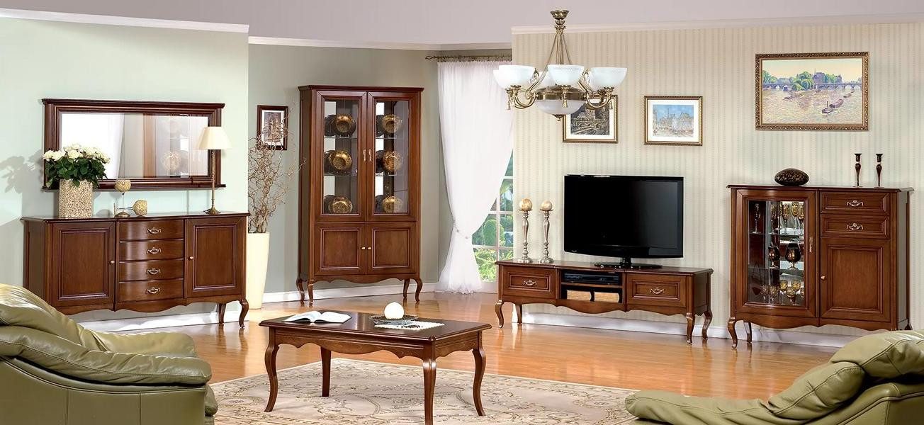 Wohnzimmer-Set Luxus TV Lowboard mit klassischer Vitrine in edlem Design