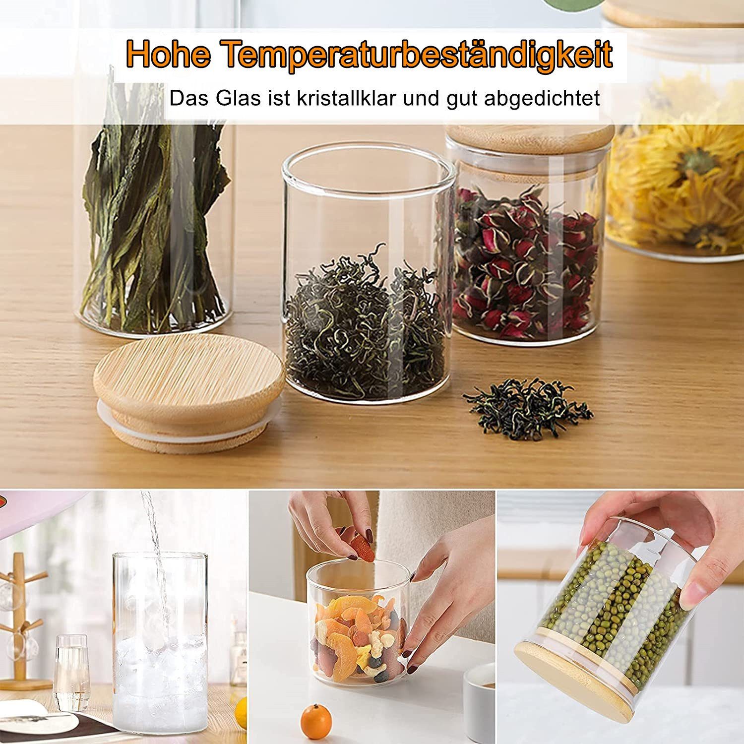 (10-tlg), Borosilikatglas, Vorratsglas, für Getreide 250ml+700ml Vorratsdosen 7Magic