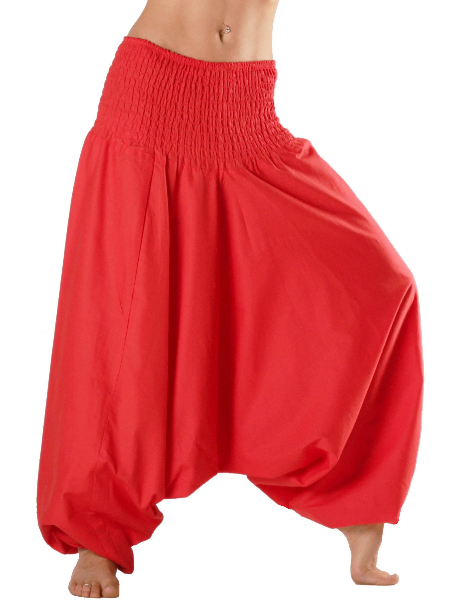Leucht-Welten Haremshose Aladinhose, Haremshose mit tiefem Schritt, Muckhose Hellrot Pumphose aus Baumwolle