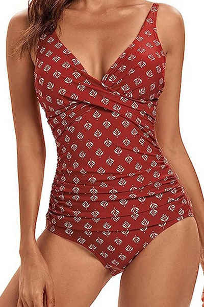 Sarfly Badeanzug Damen Monokini Bauchweg Schlankheits Badeanzug Plus Size (Paket, 1-St., V Ausschnitt verleihen einen femininen Stil) Bauchkontrolle