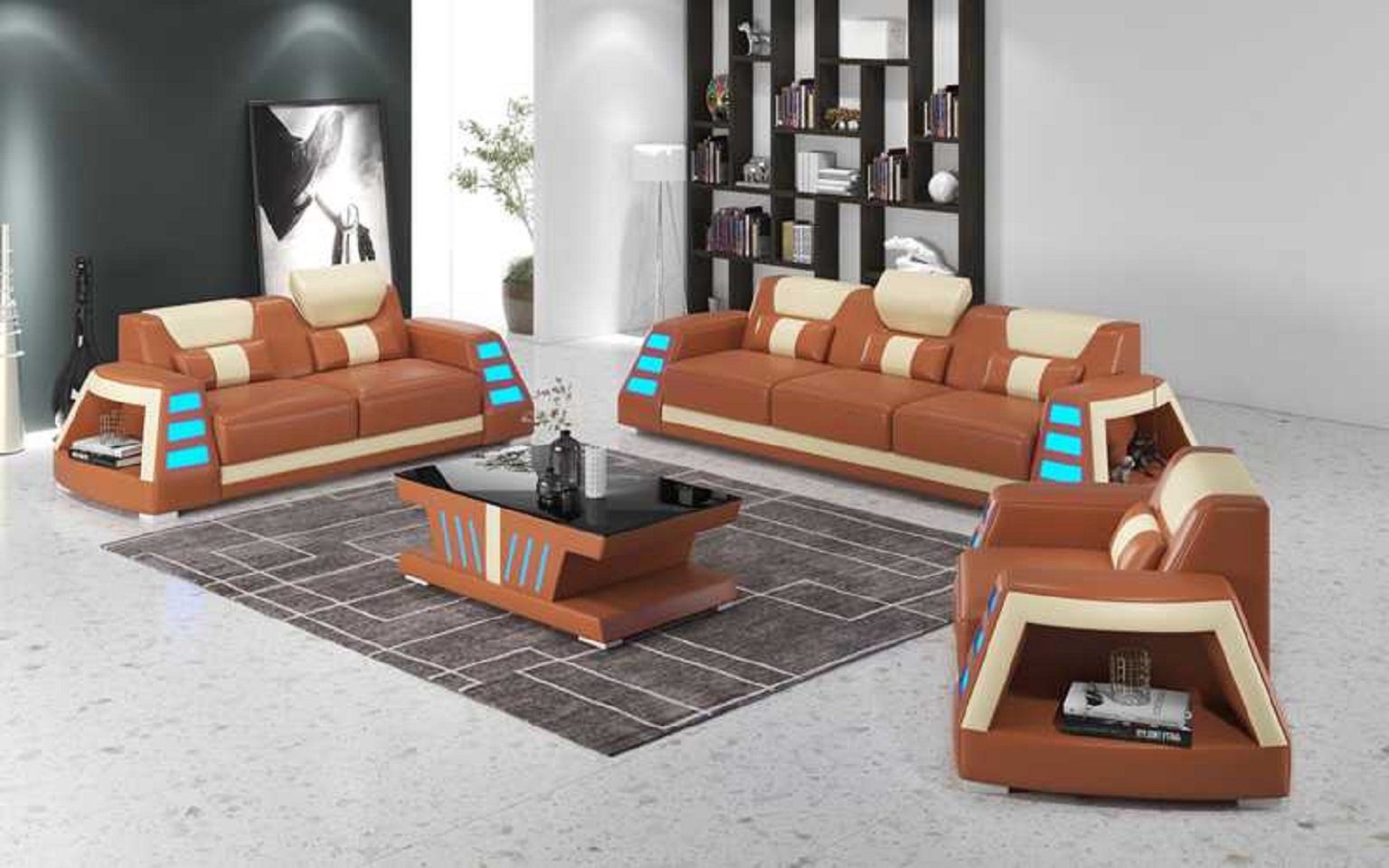 3tlg Sessel), Sofa Nur Wohnzimmer-Set Sitzer Set + (3-St., Komplette 2+3 Sofagarnitur Europe JVmoebel in Sofa Made Sofas, Braun Couchgarnitur