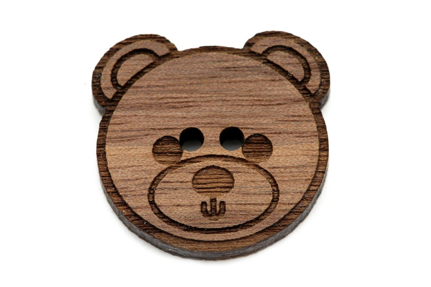 NaturSchatulle Knopf Holzknöpfe Motive, 10 Stück diverse Holzarten 2 Loch Basteln Nähen Annähen Teddy Handmade
