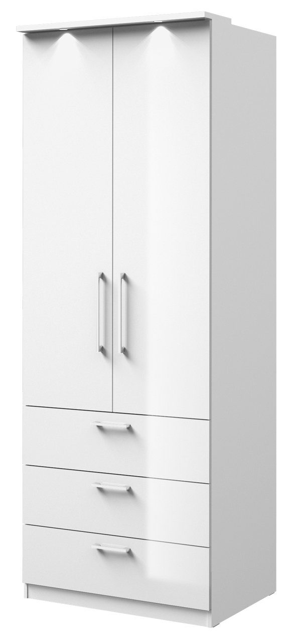 Helvetia Drehtürenschrank Optima (Optima, 1-St., Kleiderschrank) 80x64x216cm weiß / weiß Hochglanz