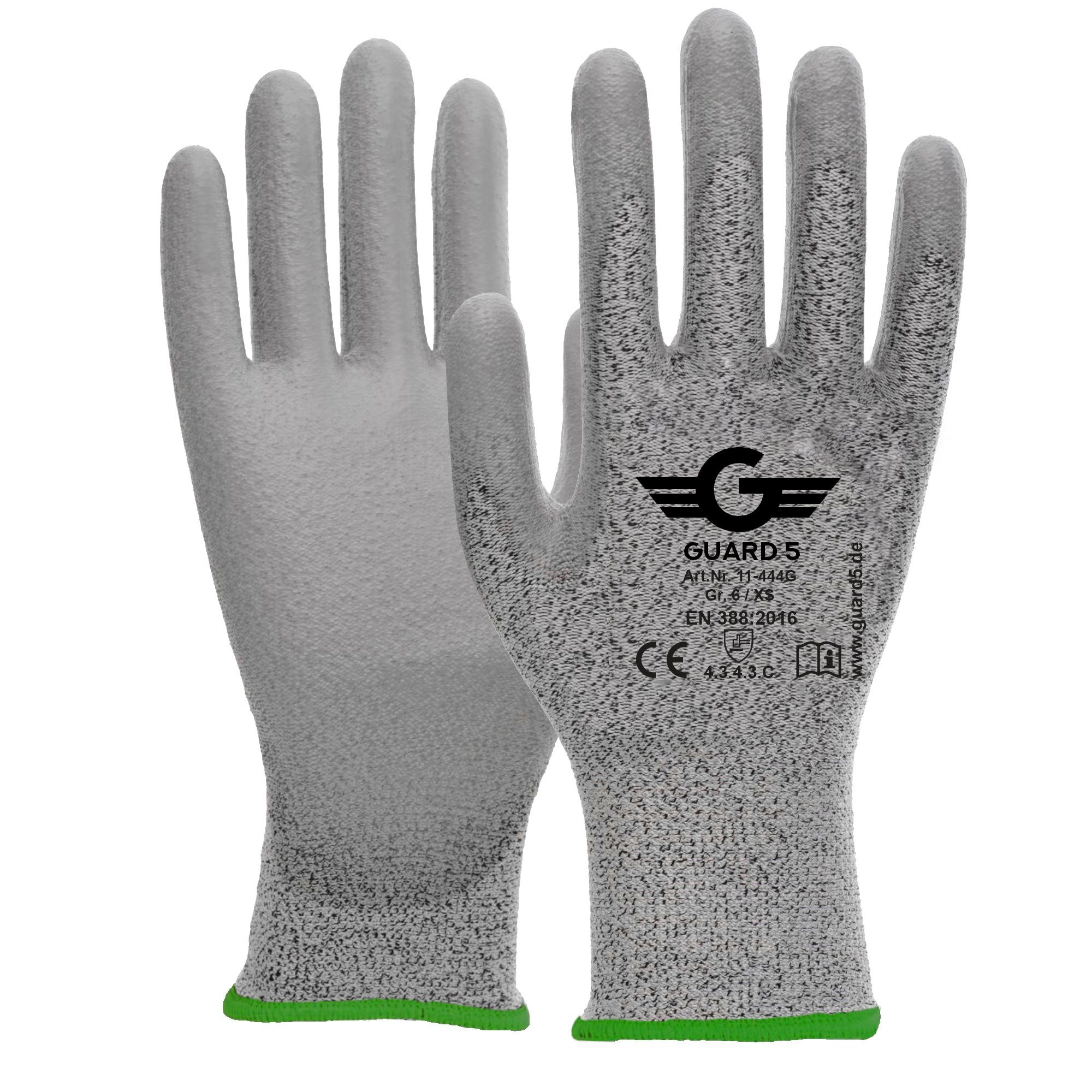 GUARD 5 Arbeitshandschuhe Schnittschutz - Schnittfeste Garten-Handschuhe Level 3 - (Art.11444G) (1-St) Sicherer Griff durch PU-Beschichtung in den Handinnenflächen