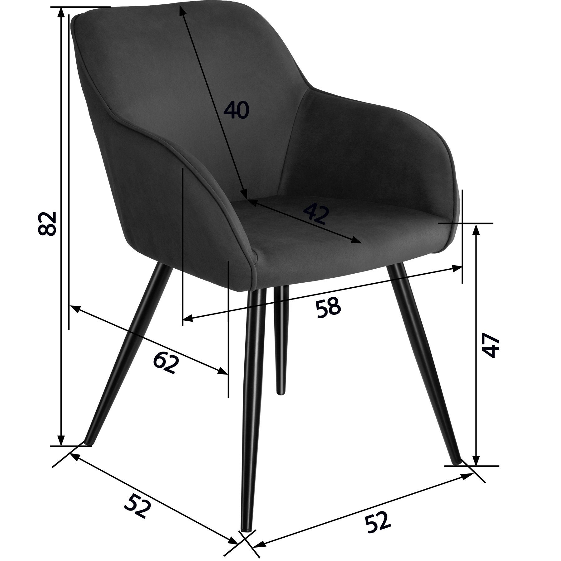 Marilyn Esszimmerstuhl 4 anthrazit/schwarz Gepolstert St), (4er, tectake