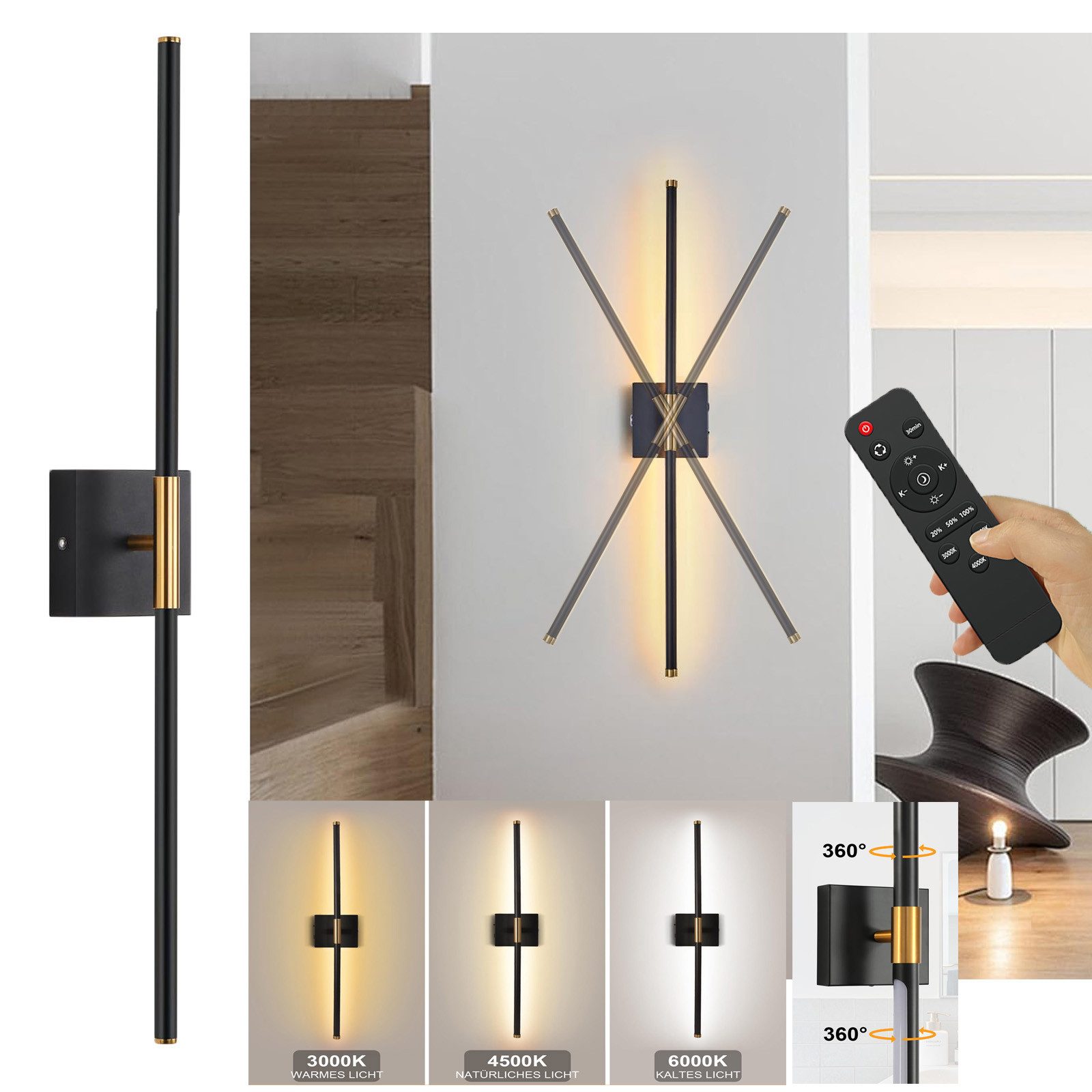 MUPOO Wandleuchte LED Wandleuchte Batteriebetrieben, Fernbedienung, Wandlam günstig online kaufen