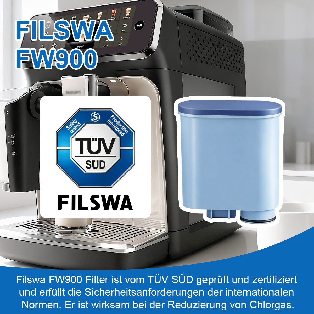 Filswa Wasserfilter für Philips Saeco AquaClean CA6903/22,Filter Kaffeevollautomat, Zubehör für Philips AquaClean Filter CA6903/00, CA6903/01, CA6903/99, CA6903-00, CA6903-01, CA6903-99, CA6903 Kartuschen. Kompatibel mit Philips 1200, 2200, 3200, 5400 series., Reduziert den Chlorgehalt im Wasser.