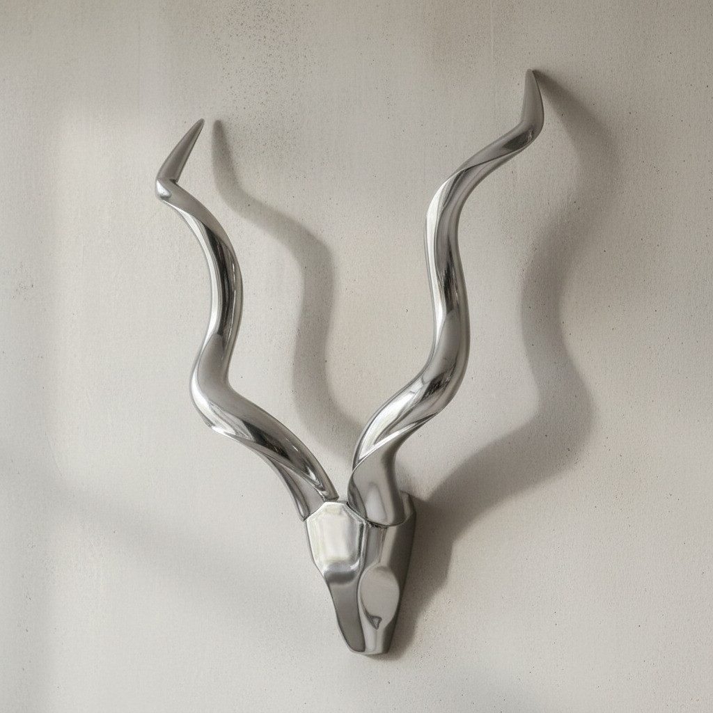 KADIMA DESIGN Wanddekoobjekt Silbernes Hirschgeweih aus Aluminium, Moderne Wanddekoration, Aluminium