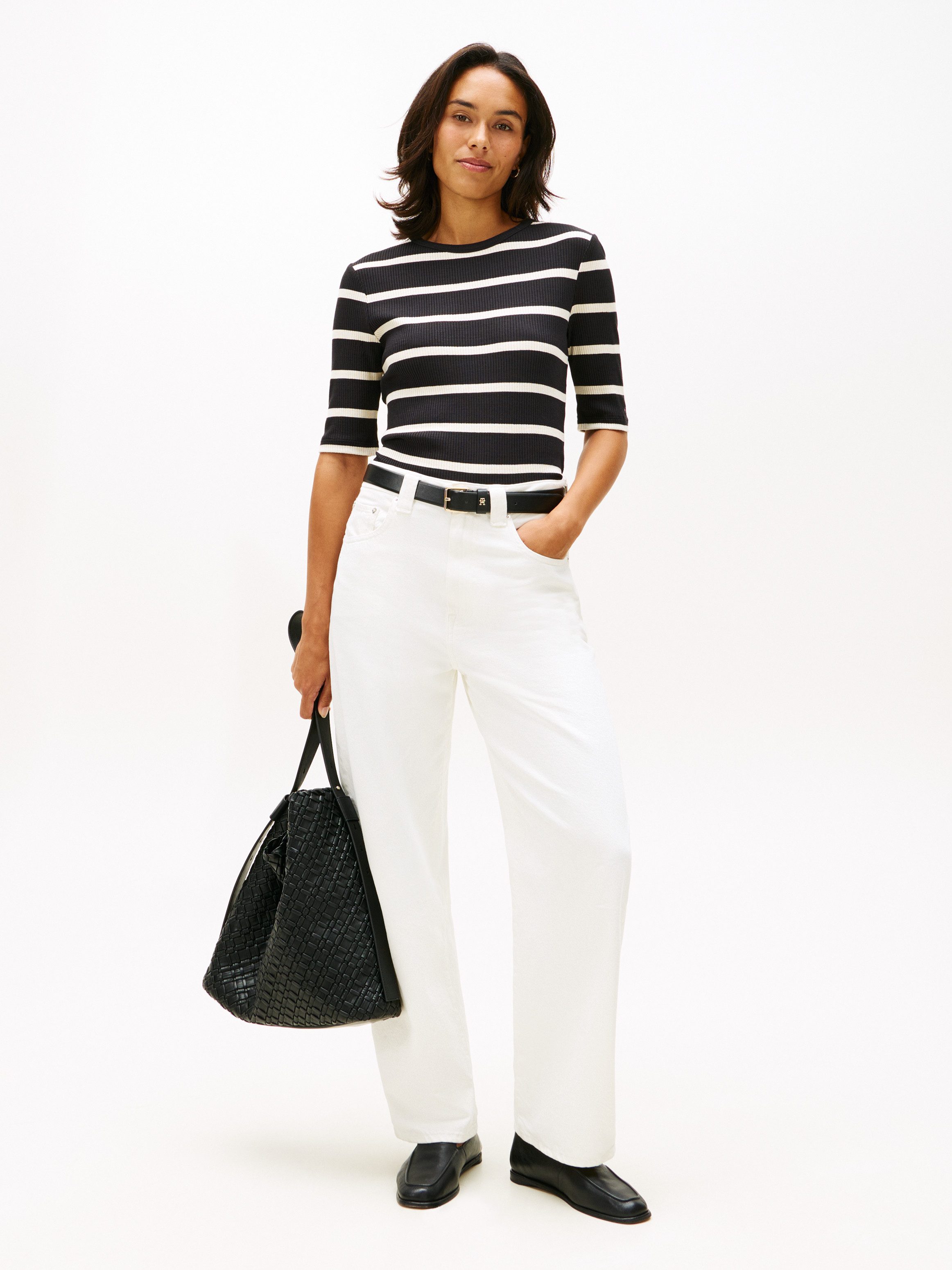 Tommy Hilfiger Kurzarmshirt SLIM 5X2 RIB C-NK 1/2 SLV mit Rundhals und Rippstruktur unifarben, casual, slim fit, Viskosemix, Rundhals