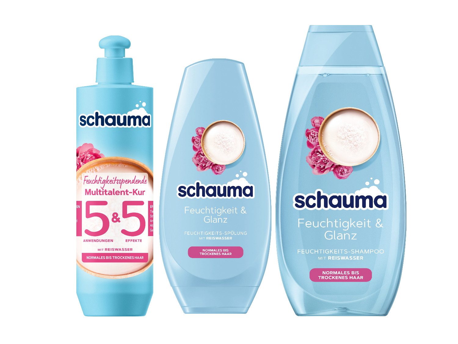Schaub Lorenz Haarshampoo 5&5 Kur Feichtigkeistspendend 300ml & Shampoo 400ml & Spülung 250ml, 3-tlg., Feuchtigkeit, Hitzeschutz, Anti-Frizz