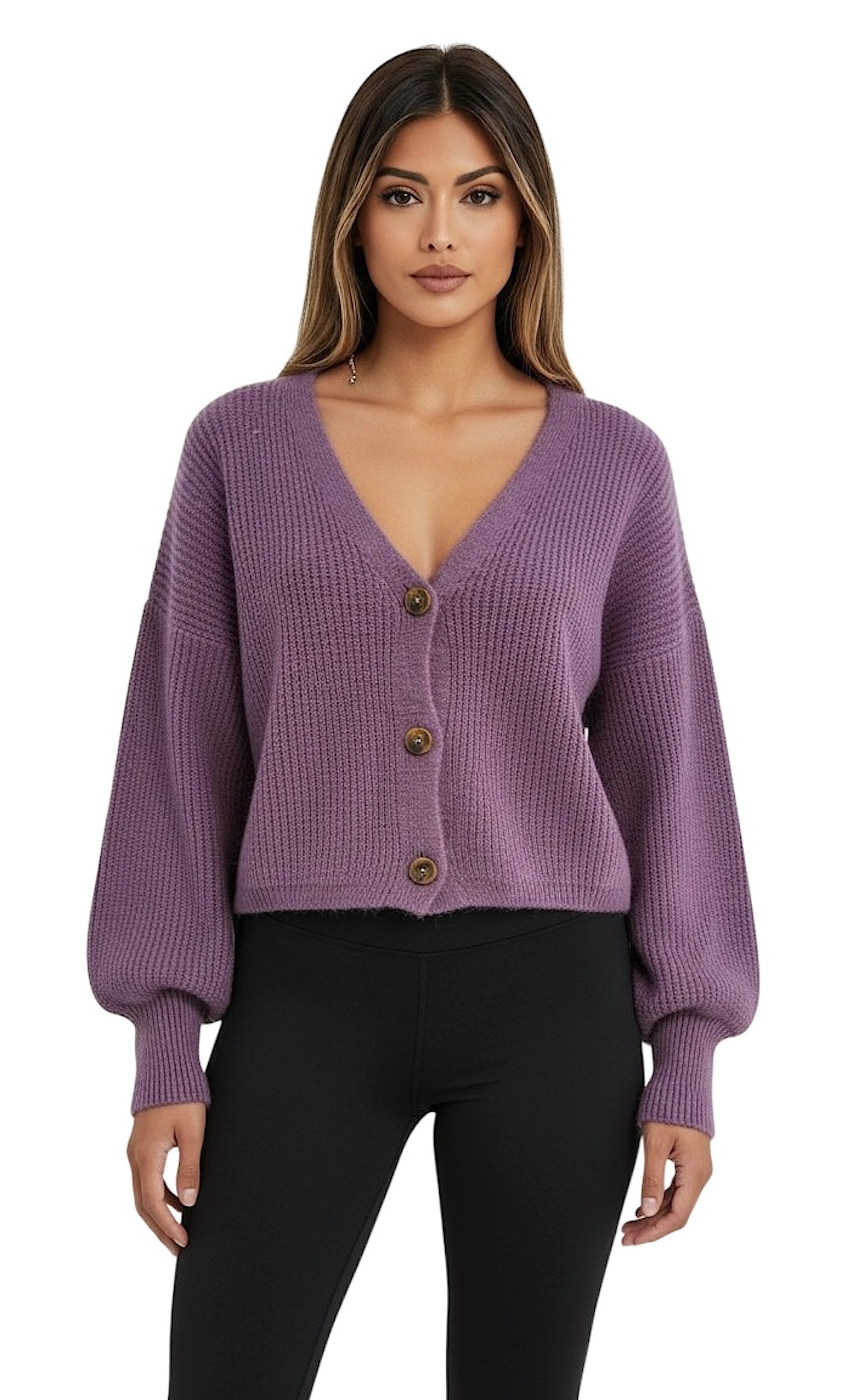 Worldclassca Cardigan WORLDCLASSCA Cardigan Oversize V-Neck Button Strickjacke Ballonärmeln Neue Kollektion - Stilvolle und gemütliche Strickmode für Damen