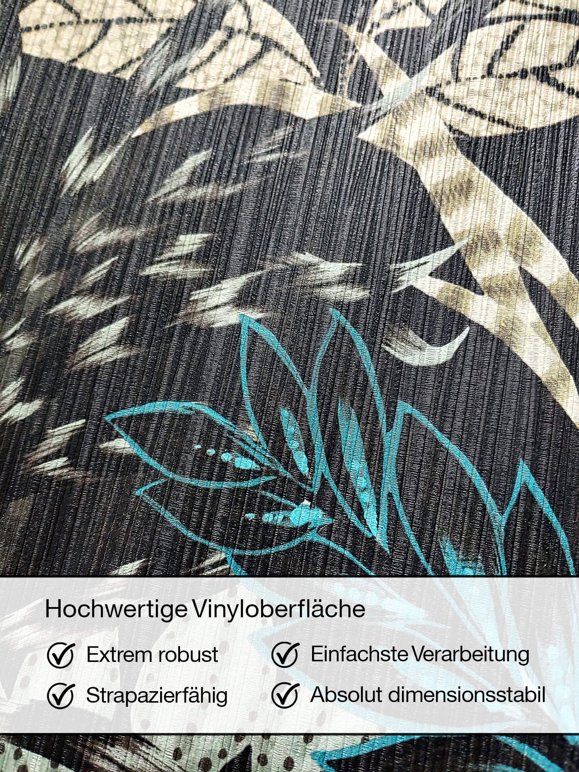 Newroom Vliestapete Tisa 2 Tapete Dschungeltapete Dschungel,Blumen,Blätter, Schwarz Tapete Floral Dschungel - Dschungeltapete Blumentapete Grün Tropisch Modern Blumen Blätter für Wohnzimmer Schlafzimmer Küche, Blumentapete