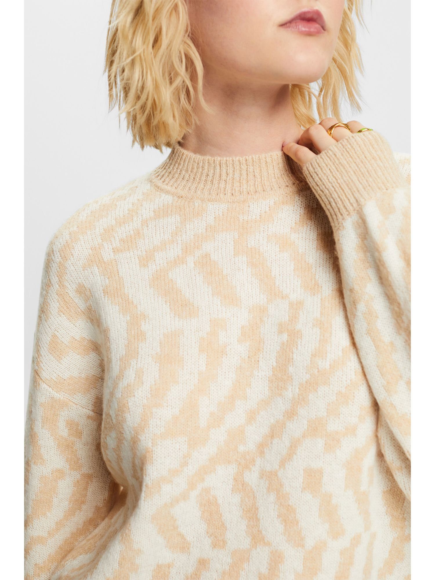 Esprit Collection Rundhalspullover Pullover mit BEIGE Jacquard-Design DUSTY abstraktem