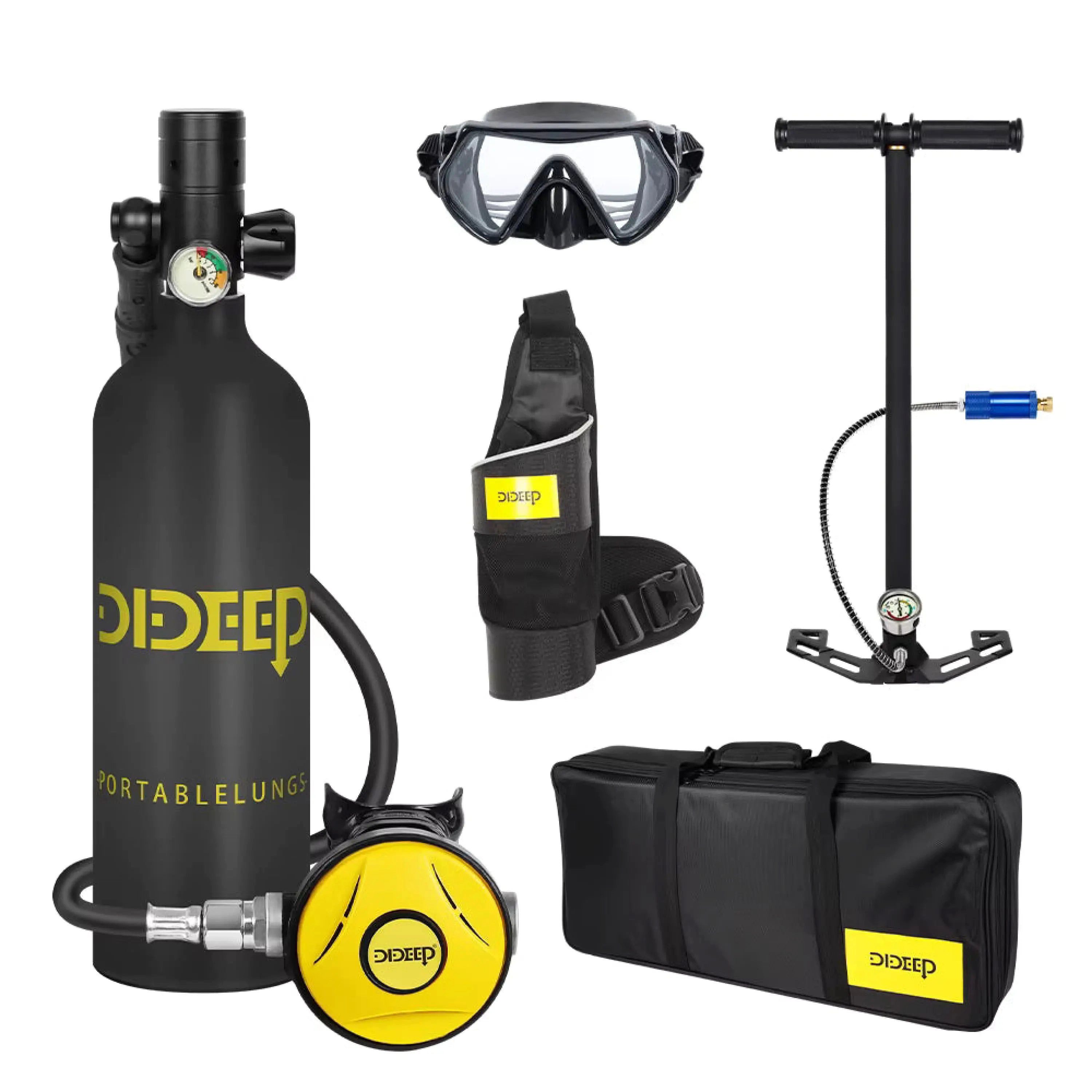 Sport-Knight® Tauchset Premium Mini-Tauchgerät 0,5 oder 1L, Tauchflasche, Tauchmaske, Pumpe