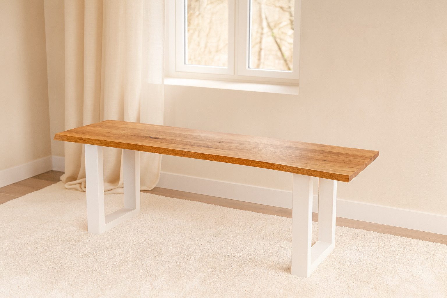 SAM® Sitzbank Enrica, Wildeiche, Baumkante, Metallgestell U-Form, verschiedene Größen