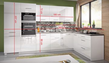 Feldmann-Wohnen Küchenzeile Essen Trend, 345x188x207cm perlweiß/weiß Hochglanz Teilauszug (Blum), Arbeitsplatte