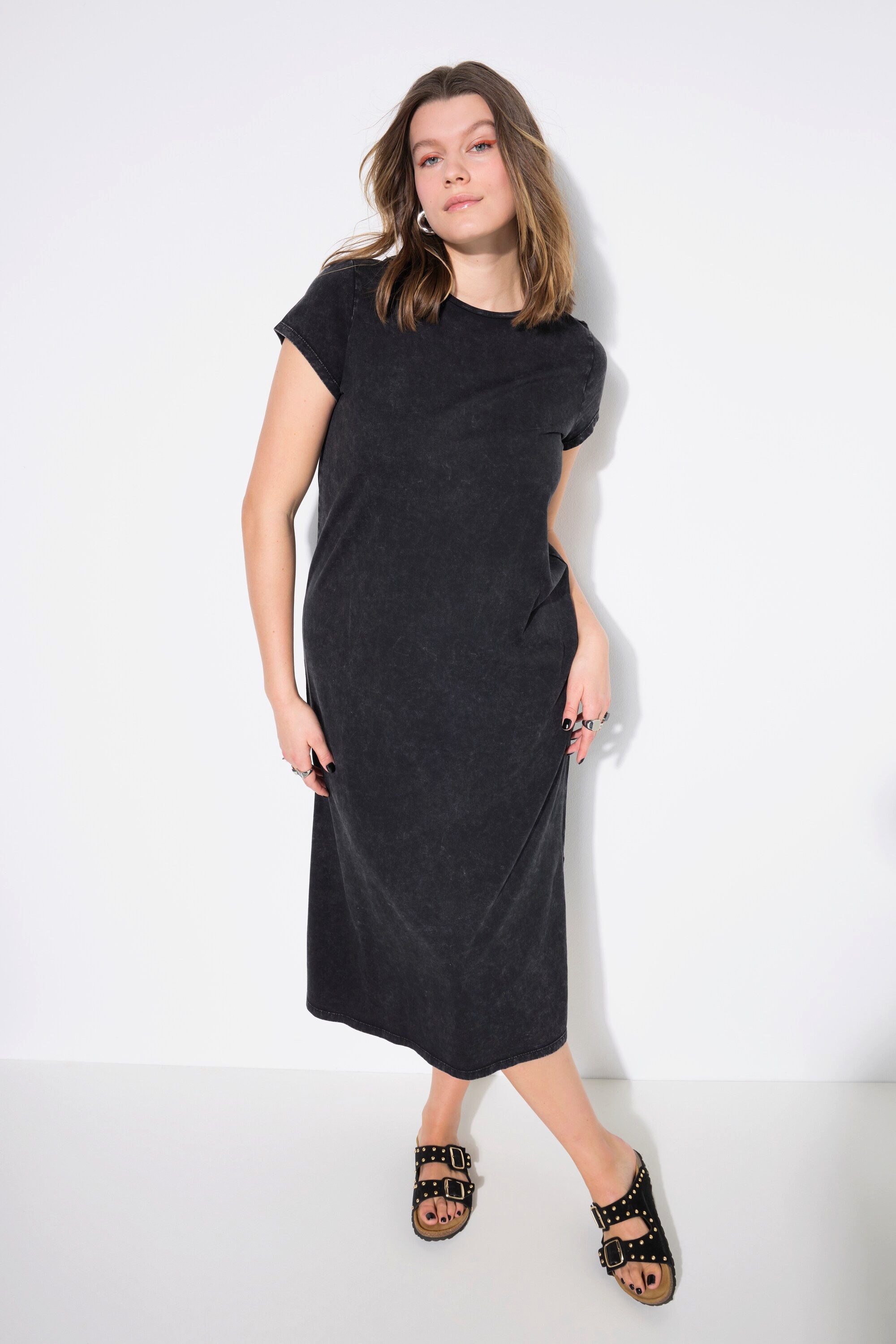 Jerseykleid Jersey-Midikleid A-Linie Acid Wash
