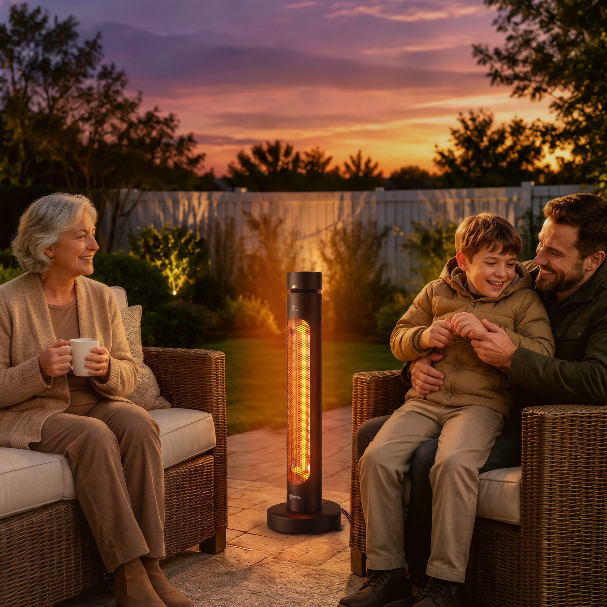 Outsunny Heizstrahler 8 Heizstufen, Timer, für Innen und Außen, 2000 W, Oszillation, Fernbedienung, IP45, Kippschutz