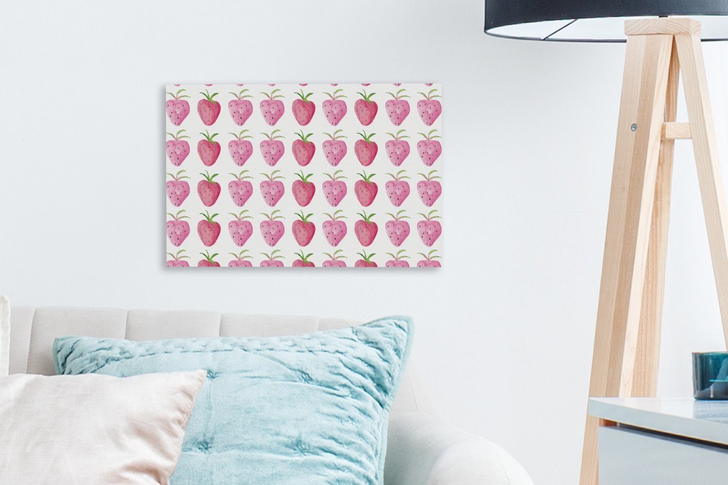 cm OneMillionCanvasses® Leinwandbilder, (1 Wanddeko, - Design, St), Aufhängefertig, Wandbild Aquarell - 30x20 Leinwandbild Erdbeere